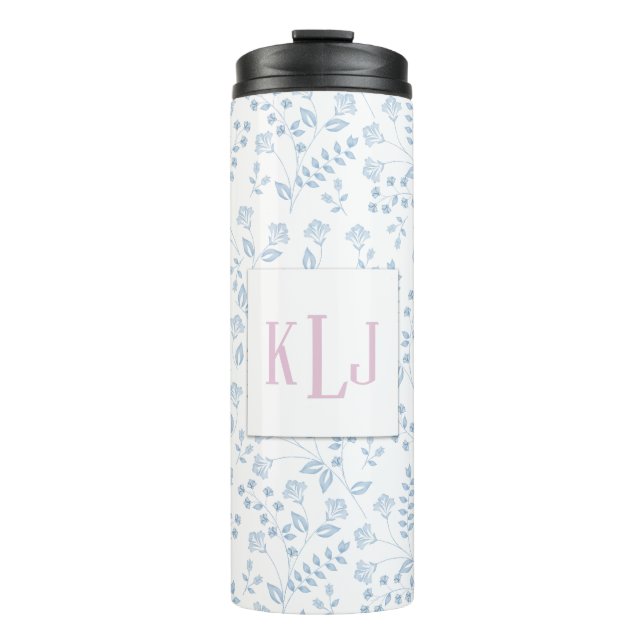 Blue Floral Pattern Thermal Tumbler (Front)