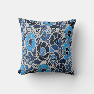 Blue Floral Pattern Throw Pillow
