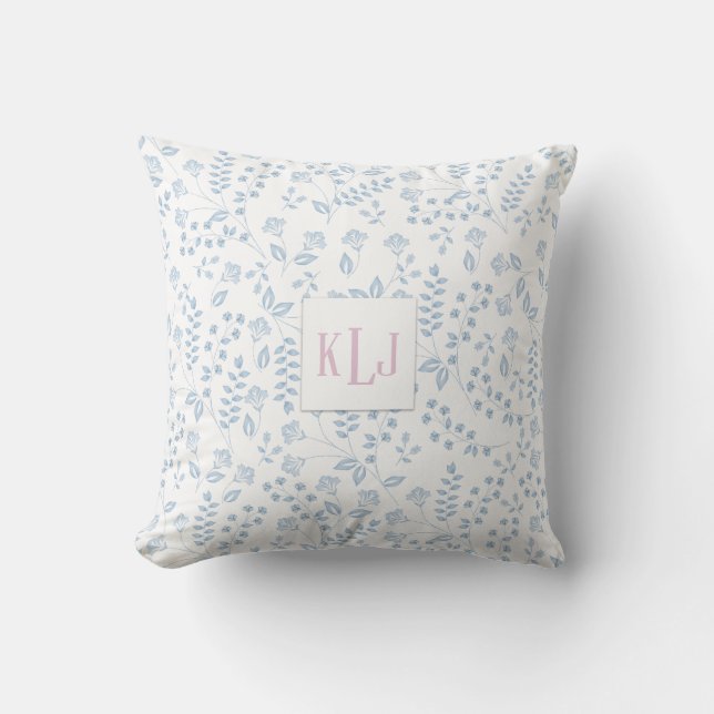 Blue Floral Pattern, Throw Pillow 16" x 16" (Front)