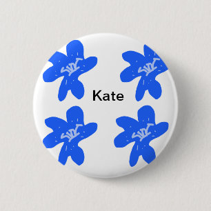 Blue floral pattern watercolor add name text 6 cm round badge
