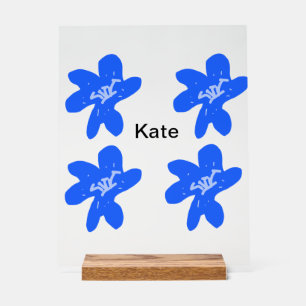 Blue floral pattern watercolor add name text acrylic sign