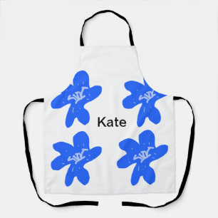 Blue floral pattern watercolor add name text apron