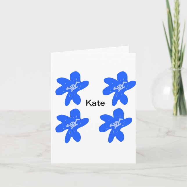 Blue floral pattern watercolor add name text card (Front)