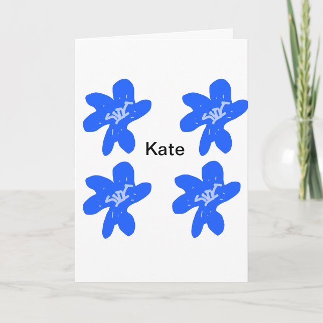 Blue floral pattern watercolor add name text card (Front)