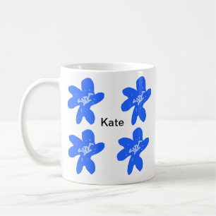 Blue floral pattern watercolor add name text coffee mug