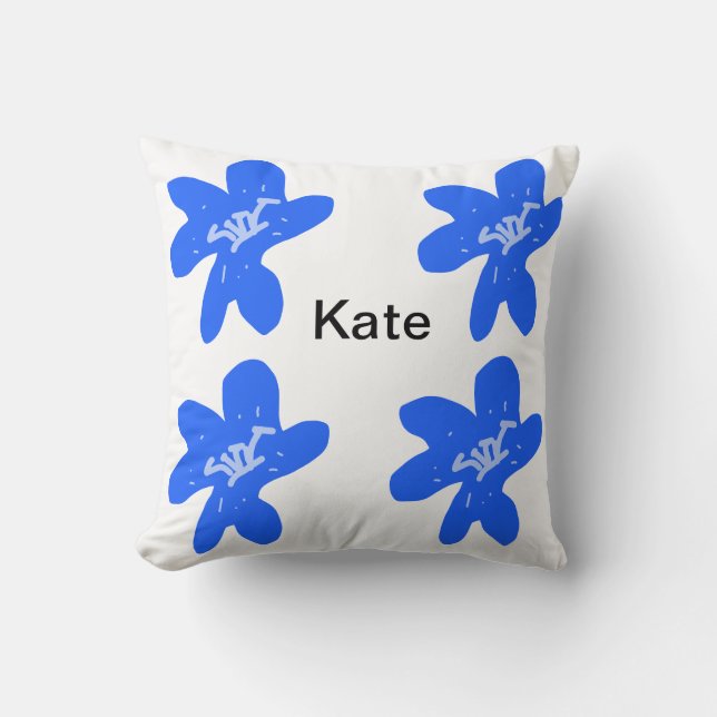 Blue floral pattern watercolor add name text cushion (Front)
