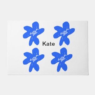 Blue floral pattern watercolor add name text doormat