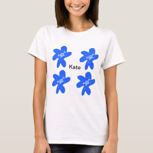 Blue floral pattern watercolor add name text T-Shirt