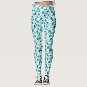 Blue Floral Pattern Watercolor Wildflowers Elegant Leggings