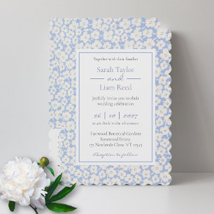 Blue Floral Pattern Wedding RSVP & Invitation