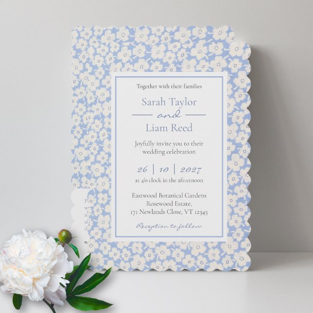 Blue Floral Pattern Wedding RSVP & Invitation (Creator Uploaded)
