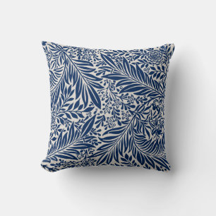 blue floral pattern with diverse leaves & blossoms cushion