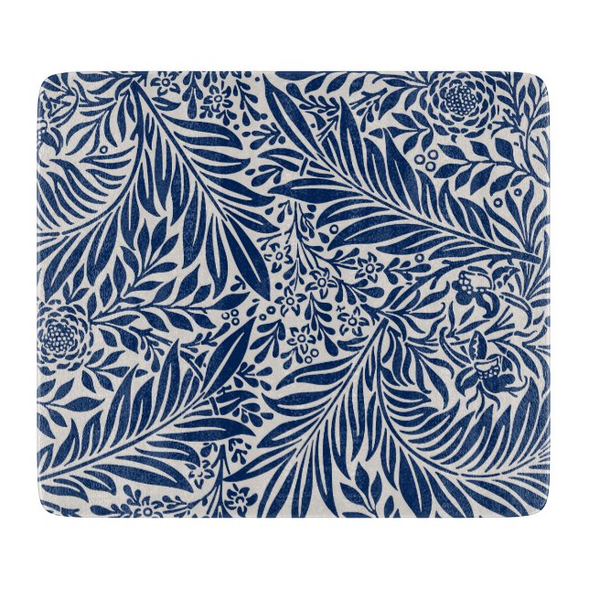 blue floral pattern with diverse leaves & blossoms cutting board (Front)