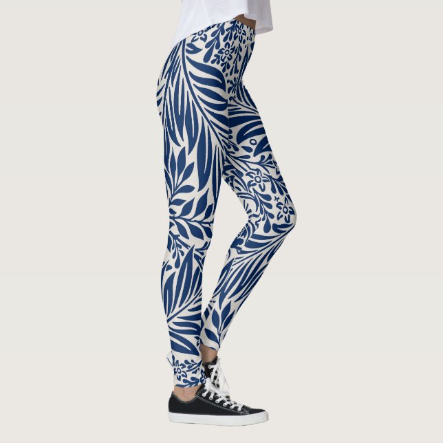 blue floral pattern with diverse leaves & blossoms leggings (Right)