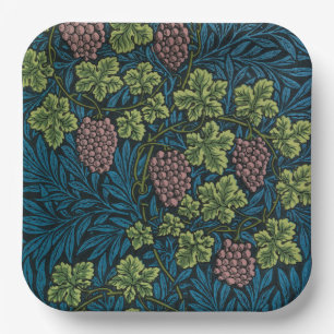 blue floral pattern with diverse leaves & blossoms paper plate