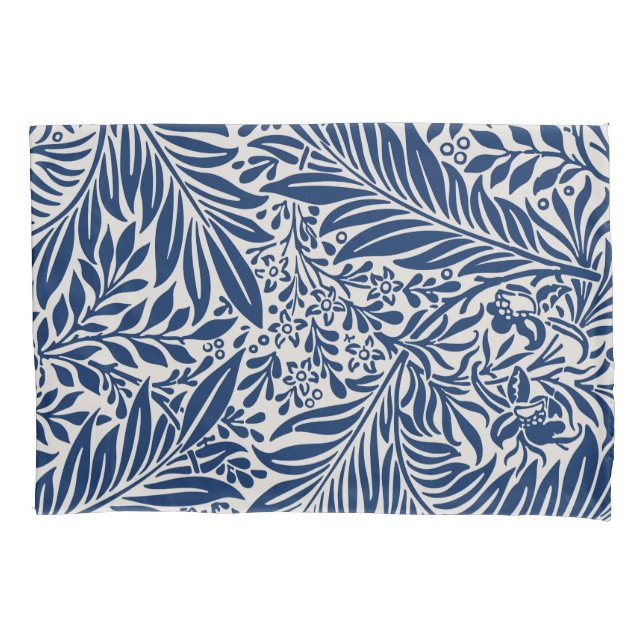blue floral pattern with diverse leaves & blossoms pillowcase (Front-Left)
