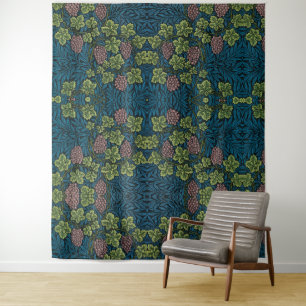 blue floral pattern with diverse leaves & blossoms tapestry