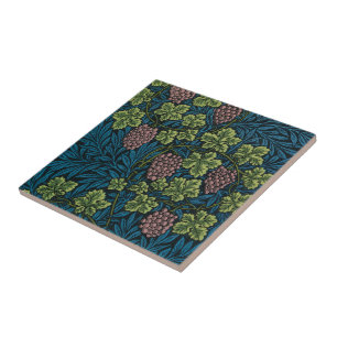 blue floral pattern with diverse leaves & blossoms tile
