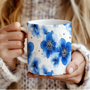 Blue Floral Pattern with Gold Accents Coffee Mug