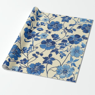 Blue floral pattern wrapping paper