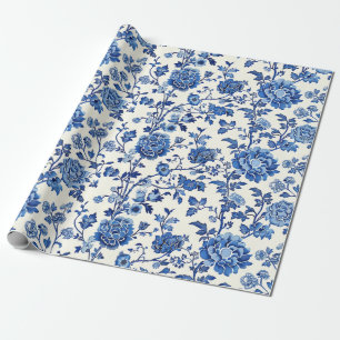 Blue floral pattern wrapping paper