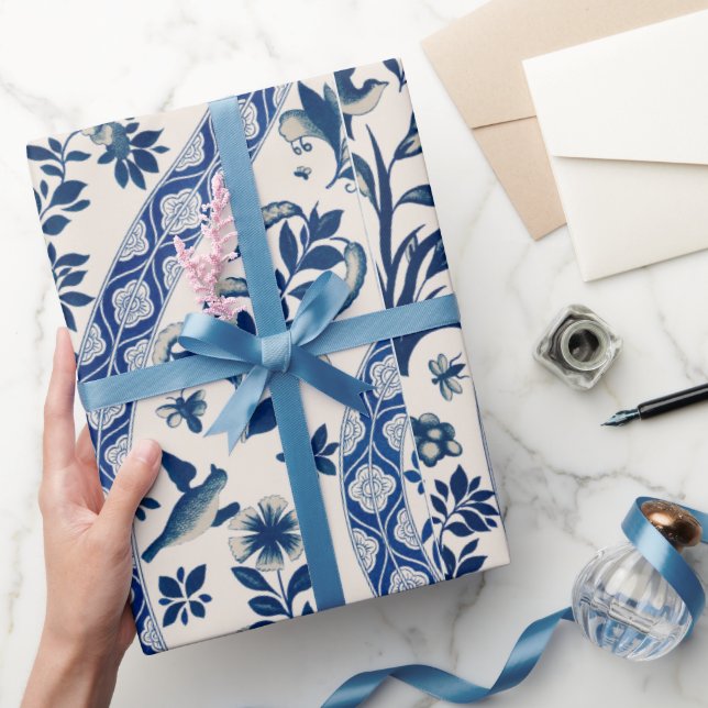 Blue Floral pattern Wrapping Paper (Gifting)
