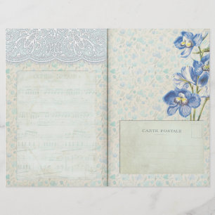 Blue Floral Patterned & Lace Journal Page