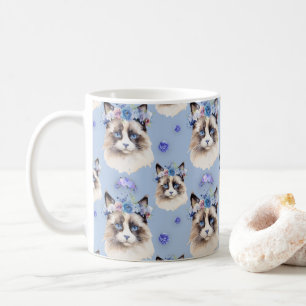 Blue Floral Persian Cats  Coffee Mug
