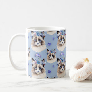 Blue Floral Persian Cats Coffee Mug