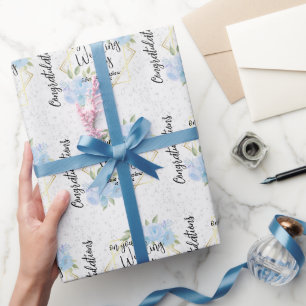 Blue Floral - Personalise Wedding Wrapping Paper
