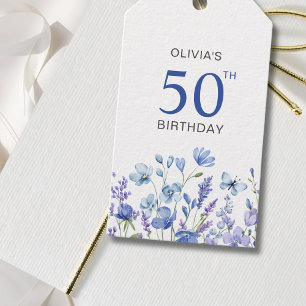 Blue Floral Personalised 50th Birthday  Gift Tags