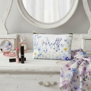Blue floral personalised accessory pouch