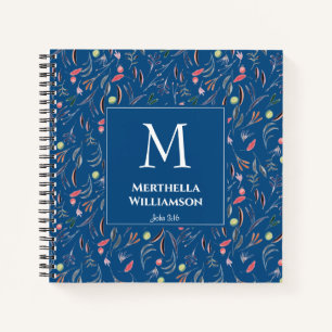 Blue   Floral Personalised   Elegant MONOGRAM Notebook