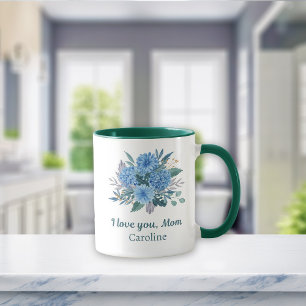 Blue Floral Personalised I Love You Mum Mother's  Mug