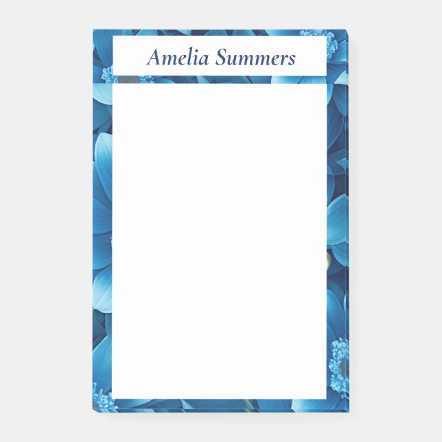 Blue Floral Personalised  Post-it Notes (Front)