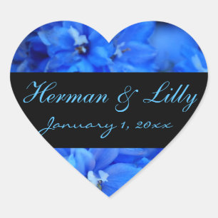 Blue Floral Personalised Wedding Heart Sticker