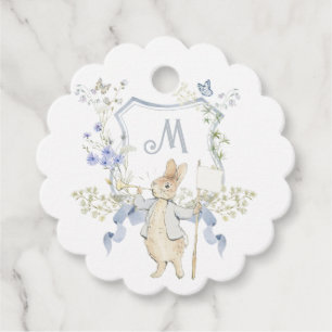 Blue Floral Peter the Rabbit Monogram Baby Shower Favour Tags