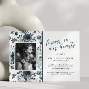 Blue Floral Photo Funeral Thank You Card