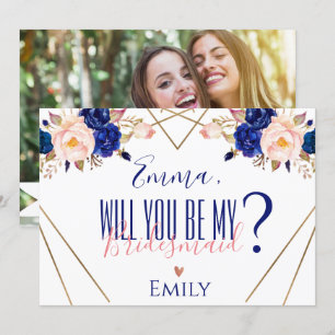 Blue Floral Photo I can't Tie The Knot Without You Invitation
