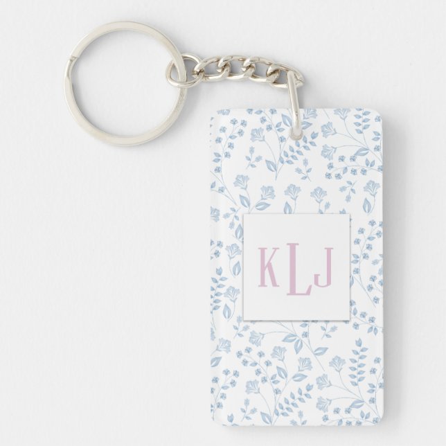 Blue Floral photo keychain (Front)