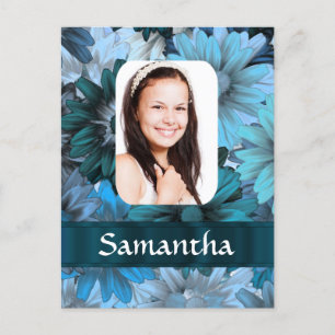 Blue floral photo template postcard