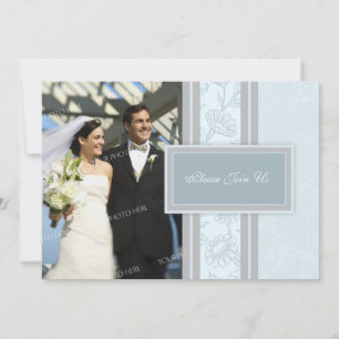 Blue Floral Photo Wedding Vow Renewal Invitations