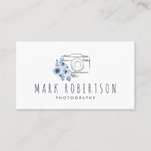 blue floral photographer business card