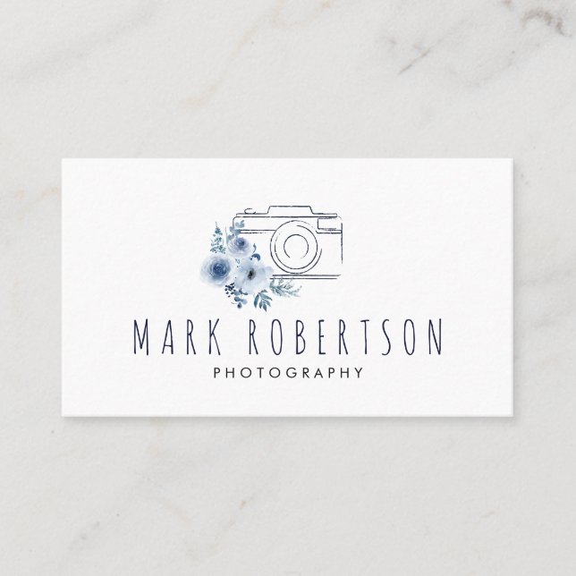 blue floral photographer business card (Front)