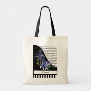Blue floral piano personalised tote bag