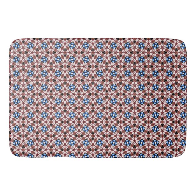 Blue Floral Pink and Brown Bath Mat (Front)