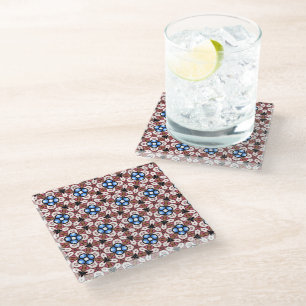 Blue Floral Pink and Brown Glass Coaster