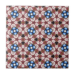 Blue Floral Pink and Brown Tile