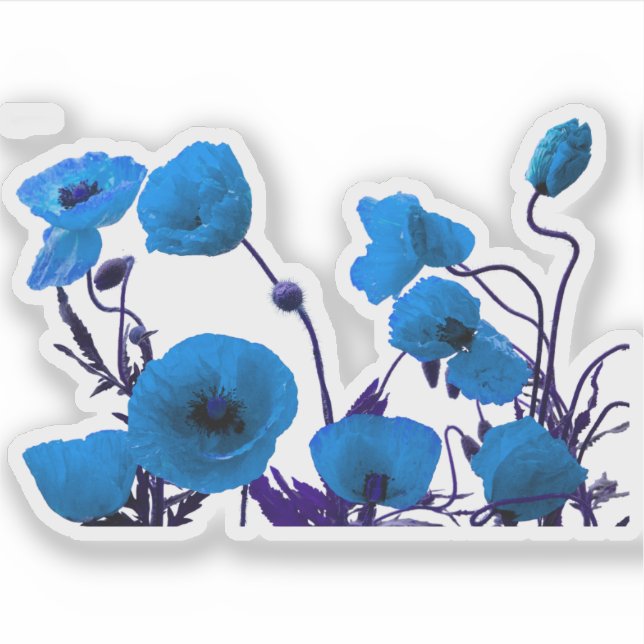 Blue Floral Poppy Flowers Bright Watercolor Art (Front)