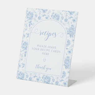 Blue Floral Porcelain Bridal Shower Recipe Pedestal Sign